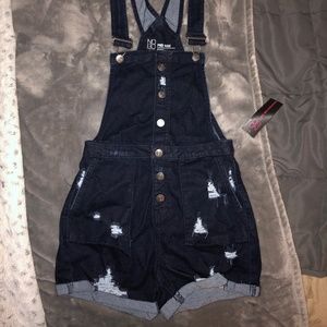 Mid Rise Overall Shorts